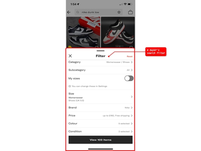 Depop search filters